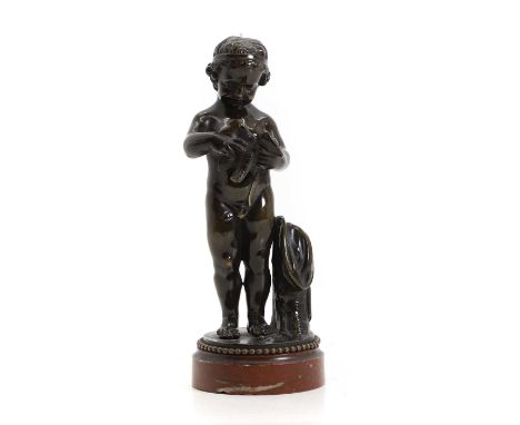 'Innocence' a French bronze figure of a child, 19th century, on a marble plinth, 23cm highCondition ReportChips to the marble