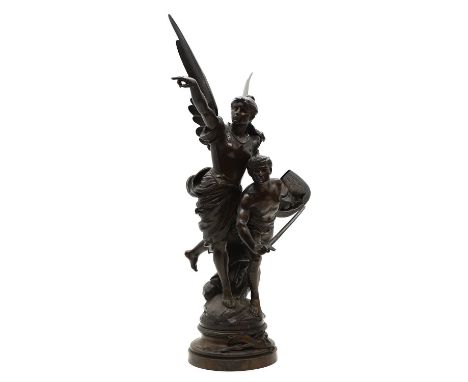 After Édouard Drouo, ‘Pro Patria’, a bronze group depicting two classical figures, signed and titled,59.5cm highCondition Rep