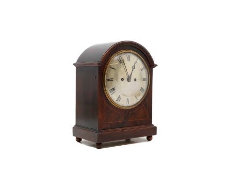 A Victorian chiming bracket clock 19th century, the 8 inch silvered dial with Roman numerals within a boxwood strung case, th