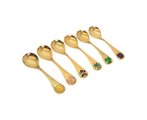 A set of six Georg Jensen silver gilt and enamel year spoons 1974-1979, marked 'Sterling Denmark', with Georg Jensen marks8.8
