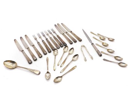A collection of assorted cased silver items, to include a series of silver tea and coffee spoons, to include a set by C W Fle