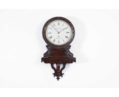 A mahogany cased bracket clock, 19th century, the 8-inch white enamelled dial with Roman numerals, fitted single fusee moveme