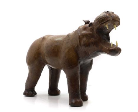 A leather model of a hippopotamus floor standing with open mouth51cm wide36cm highCondition Reportminor surface scratches, bl