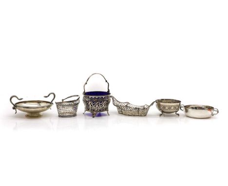 A collection of silver baskets to include a example with blue liner, by Cooper Brothers &amp; Sons, Birmingham 1849, 8cm high