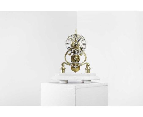 A Victorian brass skeleton clock by Beha, Lickert & Schwerer of Norwich, c.1870, the pierced silvered dial with Roman numeral