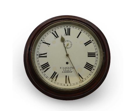 A Victorian mahogany wall clock, by F Lecluse, London, the enamel dial with Roman numerals, minute track and subsidiary secon