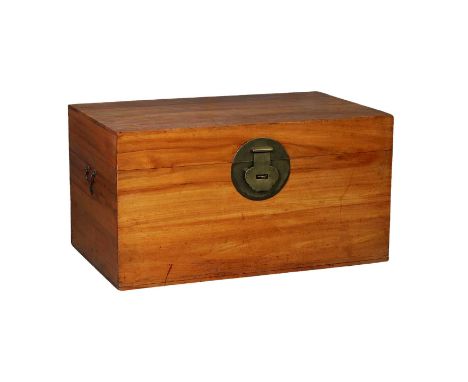 A Chinese camphorwood trunk, 20th century, with a brass plate and carrying handles, 88cm wide 54cm deep46.5cm highCondition R