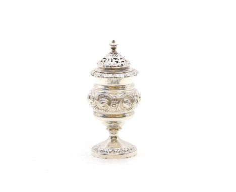 A George IV silver pounce pot, by Rebecca Emes &amp; Edward Barnard, London 1825, 10.5cm high, 2.9oztCondition ReportWith kno