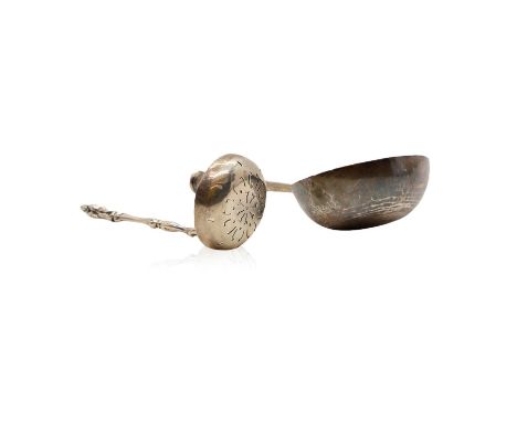 A George II silver punch ladle by John Gamon, London 1733, missing handle,14.5cm overall,together with a silver sifter ladle,