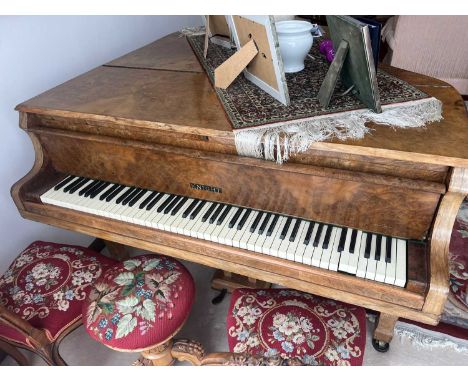 ​​A Knight walnut cased baby grand piano,  1950s, serial 14527, with ivory keys, 142cm wide 152cm long​ IMPORTANT NOTEThis lo
