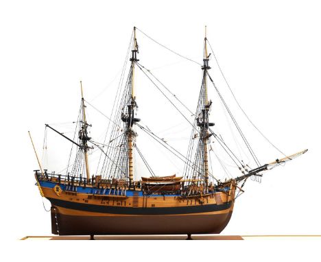 A scratch built model of HM Bark Endeavour James Cook's sailing ship 1768-1771within a glazed display casecase size88cm wide3