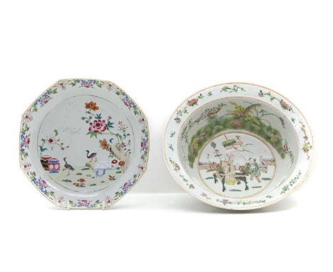 A Chinese famille rose basin,  Tongzhi (1862-1874), the rounded sides rising to a broad flared rim, painted with boys at play