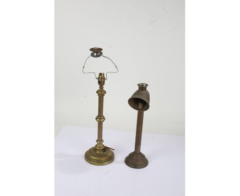 Early 20th Century brass students lamp, together with another brass lamp, (2)