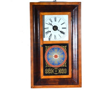 American mahogany and satin beech shelf clock, square enamel dial, movement striking on a gong, Trade label, improved thirty-