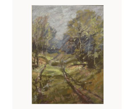 Aubrey R. Phillips, Railway tracks in Woodland and a companion painting, Winter Scene, pastel and watercolour, signed and dat