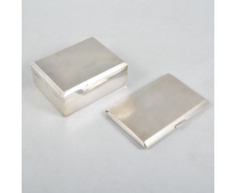 A silver cigarette case and a silver cigarette box, the cigarette case engine turned, 12.5mm x 8mm, hallmarked Birmingham 194