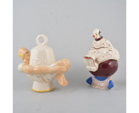 Carlton Ware, Circus ware novelties, including a clown teapot, 23cm, together with a Carlton Ware box, Cow in a bath, (7).