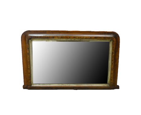 A mahogany framed overmantel, 67cm wide with parquetry border, together with a circular convex mirror, diameter 39cm, (2)
