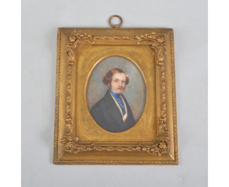 Victorian School, oval portrait miniature, 'A Gentleman', 11cm x 8cm.