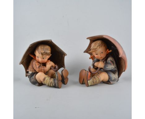 Pair of oversize Goebel Hummel figures of Umbrella Boy and Umbrella Girl, numbers 152A, 152B, 20cm high. another boxed figure