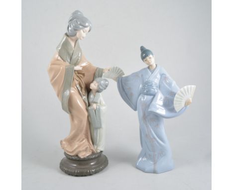 Six Nao figures including Chinese figures, girl with a metal hoop and puppy dog, (6)
