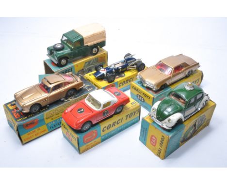 A group of six vintage 'playworn' diecast issues from Corgi with original boxes as shown. Note boxes poor to fair (missing fl