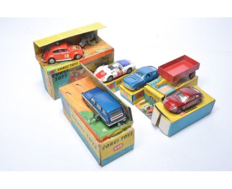 A group of six vintage 'playworn' diecast issues from Corgi with original boxes as shown. Note boxes poor to fair (missing fl