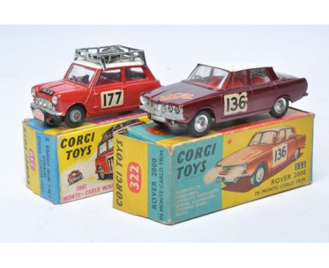 Corgi vintage diecast duo comprising No. 339 1967 Monte Carlo Winner, BMC Mini Cooper S, generally good with minor wear throu