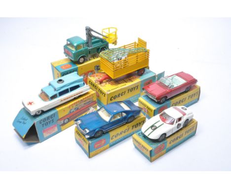 A group of six vintage 'playworn' diecast issues from Corgi with original boxes as shown. Note boxes poor to fair (missing fl
