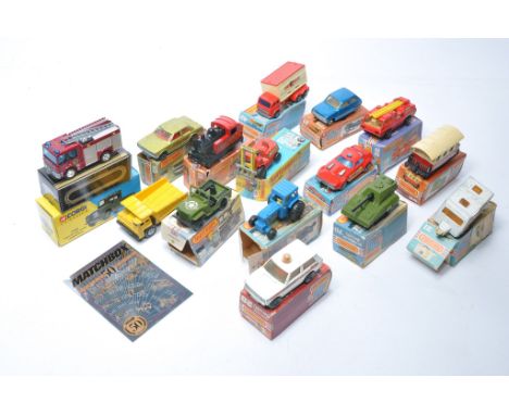 A selection of mostly playworn Matchbox Superfast with poor to fair boxes plus a couple of others (Corgi and modern Matchbox)