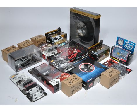 A large collection of James Bond 007 themed diecast models comprising single vehicles and sets. Makers include predominantly 