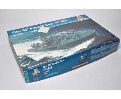 Italeri 1/35 Plastic model Kit no.5602 Elco 80' Torpedo Boat PT-596 with photographic reference manual, contents sealed and a