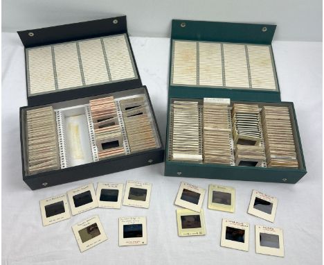 2 vintage index boxes of projector slides depicting various areas of Timbuktu, Niger, Berlin and Ghana. 