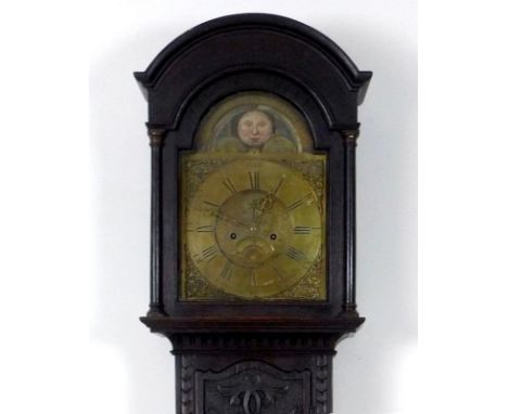 A George III oak longcase clock, with engraved brass face, signed Michael Todd, Hull, painted moon roller, date roller apertu