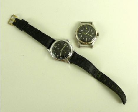 Two military wristwatches, comprising an International Watch Company stainless steel wristwatch, circular black dial with Ara