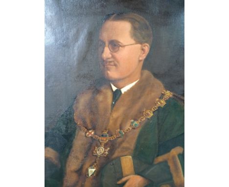 Luigi Bernieri (Italian, 20th century): a portrait of  Alderman James Alfred Bottomley, Borough of Mossley, oil on canvas, si