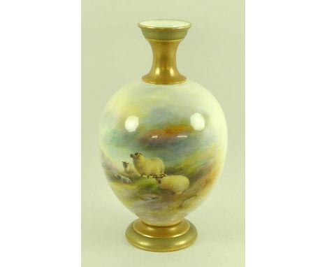 A Royal Worcester vase of globular form, the body finely painted with sheep in a highland landscape, by Harry Davis, signed b