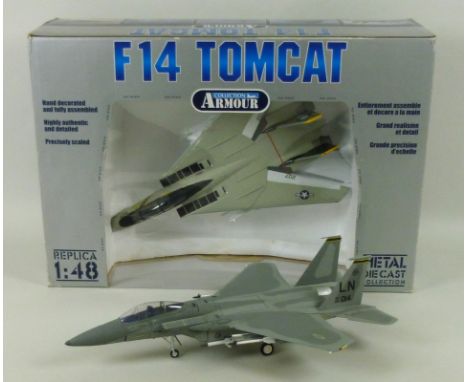 Franklin Mint Armour Collection - an F14 Tomcat, US Navy 'Jolly Rogers' and F15 Eagle, US Air Force, 1:48 scale, both in orig