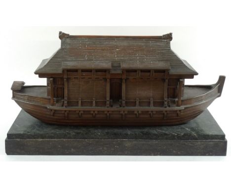 An early 20th century Noah's Ark sculpture of coppered bronze, on a marble and granite base, marked to the stern WQS 1918, 49