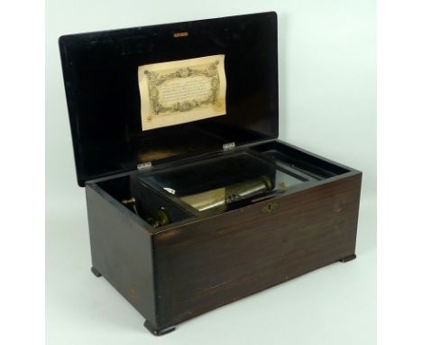 A late 19th century Swiss musical box, probably by Paillard Voucher et Fils, playing twelve airs, with 24cm brass cylinder, r