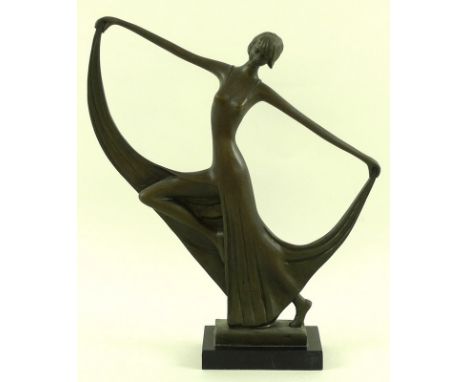 Milo (Portuguese, b. 1955): a bronze figure, modelled as a lady dressed in a long flowing ball gown, arms and dress outswept,