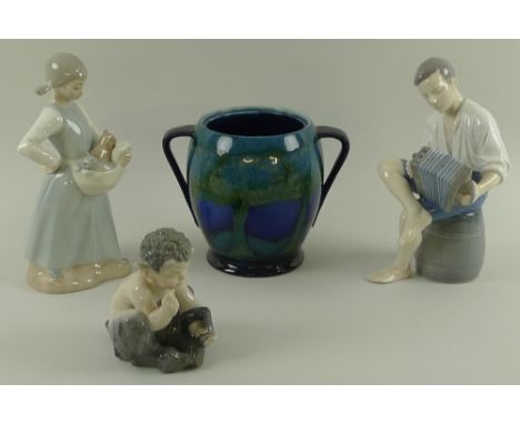 A selection of ceramics including a Moorcroft two handled jar, Moonlit Blue pattern, lacking lid, stamped Moorcroft Made in E