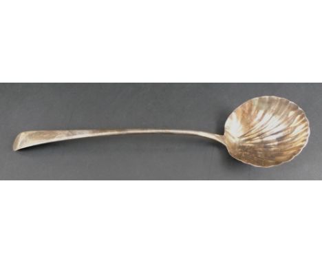 A George III silver punch ladle, by Hester Bateman, of shell form to the bowl with Old English pattern to the handle, armoria