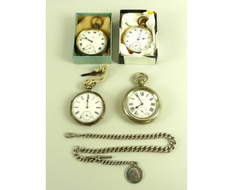A group of four pocket watches, one silver with engine turned back by A. Dold and Co with subsidiary seconds dial, one white 