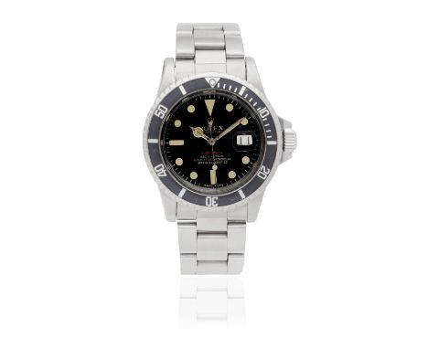 Rolex. A stainless steel automatic calendar bracelet watch with associated dialModel: Single Red SubmarinerReference: 1680Dat