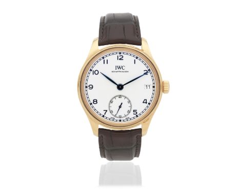 IWC. A Limited Edition 18K rose gold manual wind calendar wristwatchModel: Portugieser Hand-Wound Eight Days Edition '150 Yea