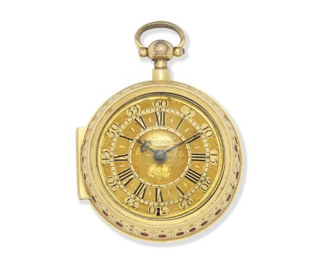 Thomas Tompion, London. A fine and rare 18K gold and gilt metal key wind quarter repeating pair case pocket watchDate: London