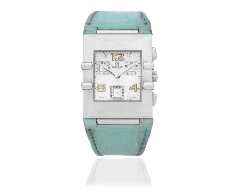 Omega. A lady's stainless steel diamond set quartz chronograph wristwatch with mother of pearl dialModel: QuadraReference: 78