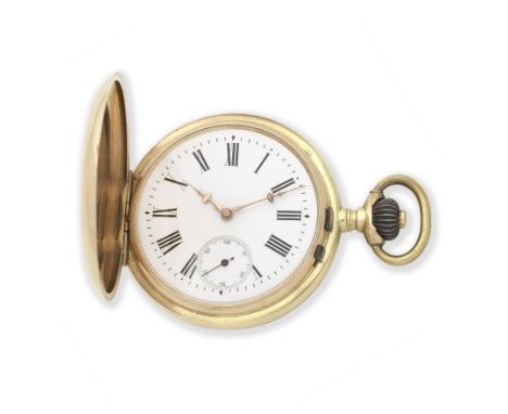 A 14K gold keyless wind full hunter pocket watchDate: Circa 1890Movement: Swiss lever, cut and compensated bi-metallic balanc