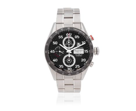 TAG Heuer. A stainless steel automatic calendar chronograph bracelet watchModel: CarreraReference: CV2A10Date: Purchased 28th